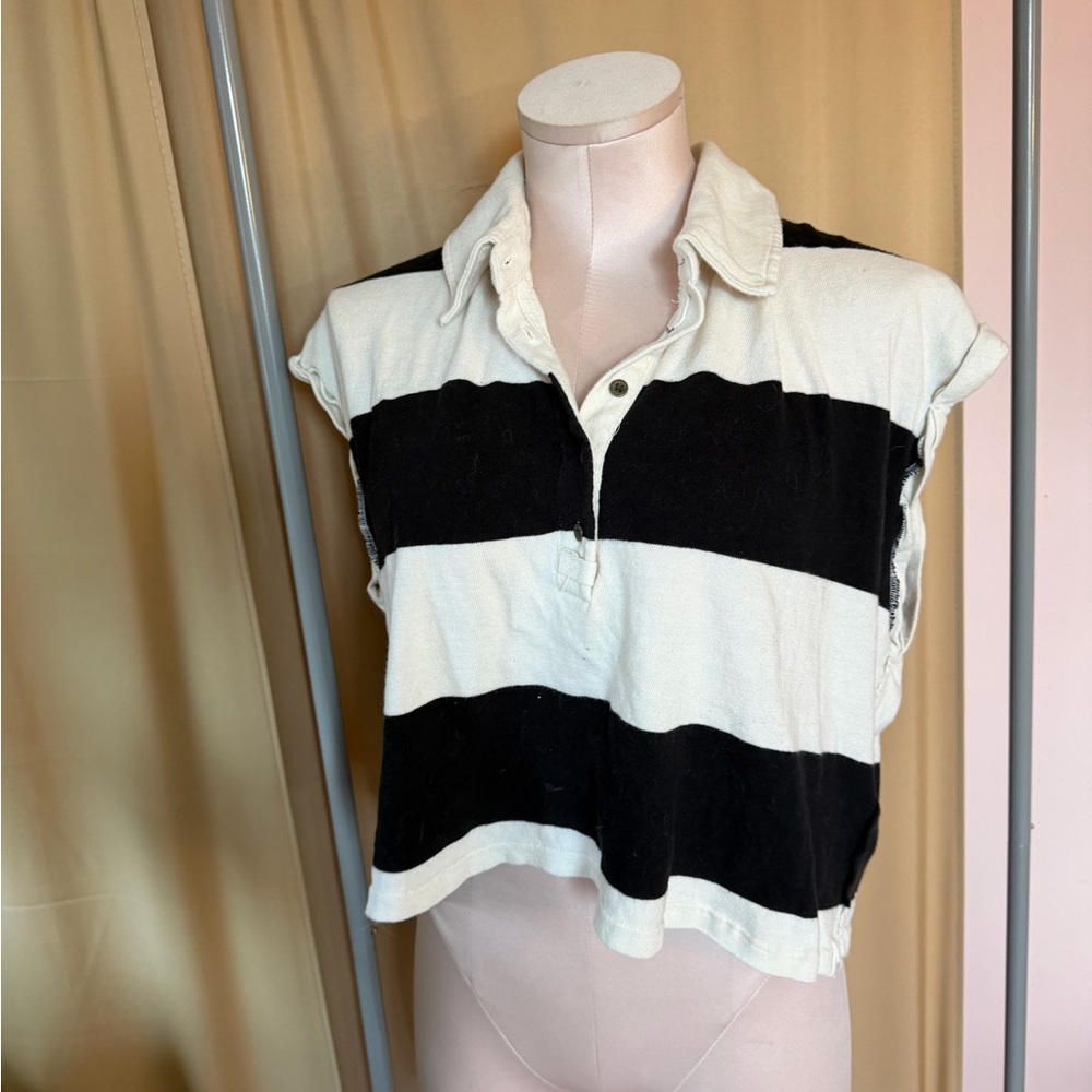 We The Free Black and White Striped Crop Top